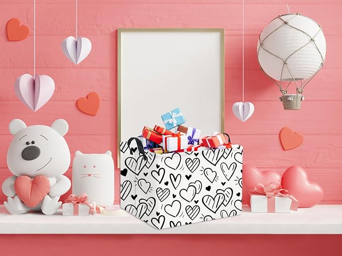 Rectangular Heart Basket Kids Baby Storage Bin Basket Organizer Box for Girls Love Room Decor(Black Striped Heart)
