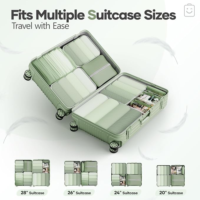 Veken 9/11 Set Compression Packing Cubes Garment Bags for Travel Essentials,Compressible Expandable Luggage Organizer Bags for Clothing,Space Saver Bags with Over 1000 pcs of Mesh Holes(Matcha Green)