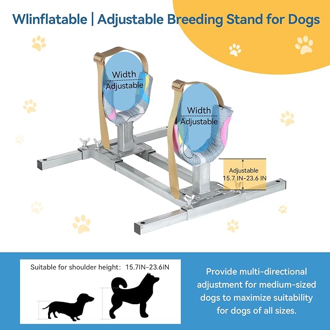 Dog Breeding Stand, Stainless Steel Breeding Stand for Dogs, Shoulder Height 15.7 IN-23.6 IN,Pet Fixed Bracket for Medium to Large Dogs,Adjustable Height and Length,Strong Grooming Breeding Stand（M）