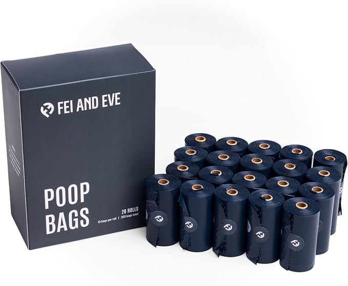 Fei & Eve Dog Poop Bags 20 Rolls, Extra Thick 25 Micron & 100% Leak-Proof | Unscented, Full Blackout & Odor-Locking, Stretch Resistant, Easy to Tear off, Waste Bags