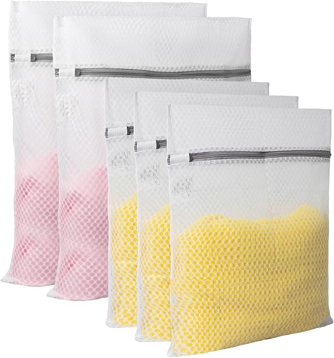 GOGOODA Mesh Laundry Bags for Delicates, 5 Set(3 Medium, 2 XL Large) | Honeycomb Mesh Lingerie Wash Bags, with Zipper Closure for Bras, Underwear, Baby Clothes