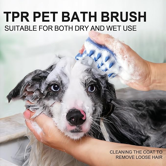 Blue Cat-Shaped Dog Bath Brush Dog Washing Brush Soft TPR Massage Shampoo Brush Pet Grooming Cleaning Tool for Small Medium Dogs and Cats Gentle Remove Loose Hair Deep Cleansing