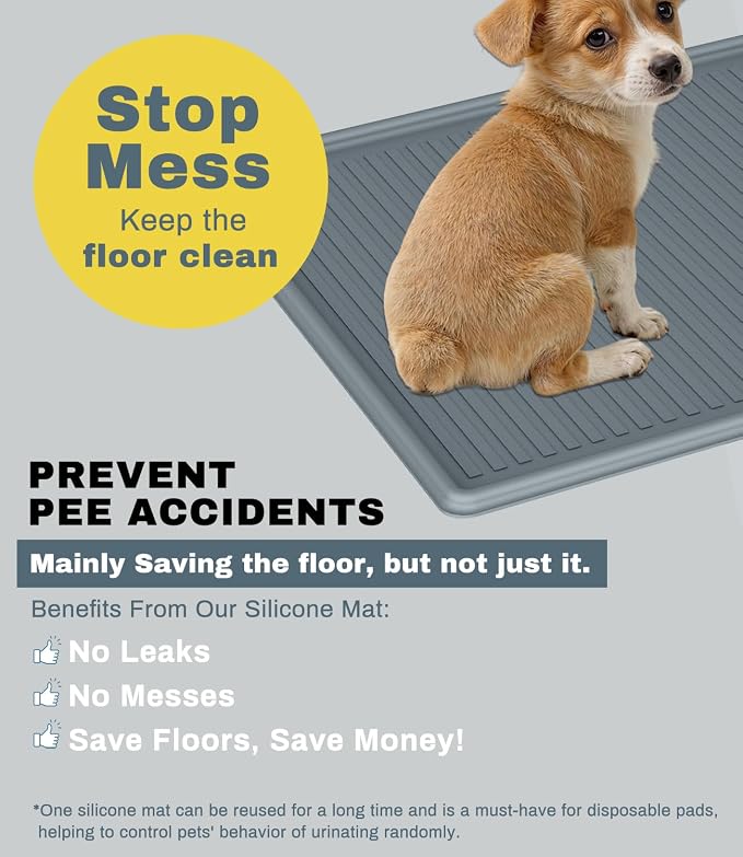 Thick Silicone Pet Pee Pad Holder, Extra Large Tray for 28" x 34" Disposable Pads, Raised High Edge Leak-Proof Training Mat for Puppy, Dogs, Cats