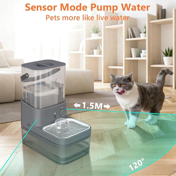 GJEASE Smart Cat Water Fountain No Filter,Cat Drinking Water Fountain Bowl,Battery Operated Filterless Pet Water Fountain