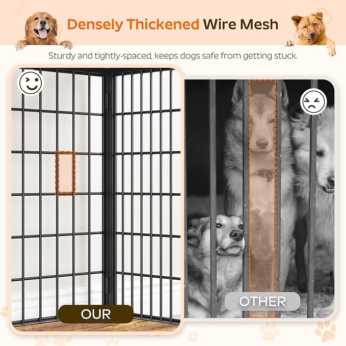 YATINEY Foldable Dog Crate Furniture, 47.2" Dog Crate with DIY Frame, Heavy Duty Dog Kennel Indoor with Hooks, Wooden Dog Cage End Table, for Small/Medium/Large Dogs, Rustic Brown DC120BR