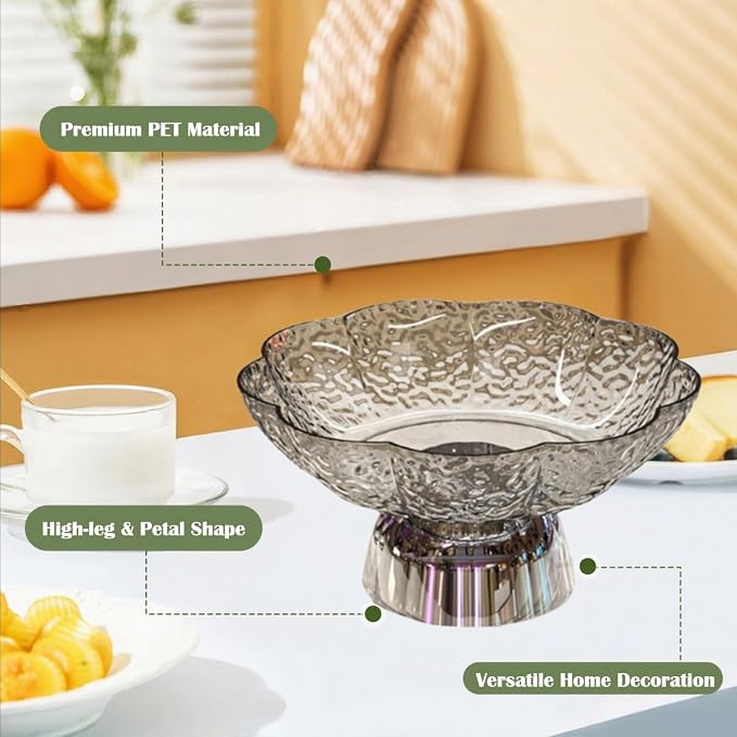 Fruit Bowl Pedestal Bowl Footed Wedding Fruit Stand Multipurpose Storage Organizer for Kitchen Counter Snack Bread Dessert, C Gray and Silver