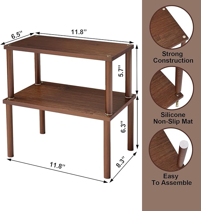 VERTORGAN 2 Pack Cabinet Organizer Shelf,Bamboo Countertop(Medium,Brown) | Kitchen Counter Shelves,Spice Rack Countertop and Cabinet,Cabinet Storage,Counter Organizer,Stackable Shelves