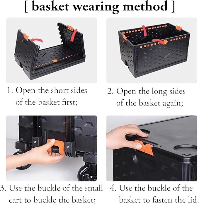 Foldable Utility Cart Collapsible Crate Rolling Carts with Wheels, Hand Truck Storage Box with Telescoping Handle, Folding Shopping cart with Wheels for Office Shopping Camping Travel Moving