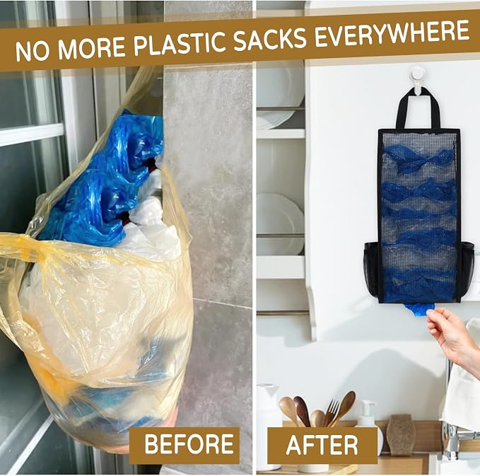 Plastic Bag Holder, Large Capacity Grocery Bag Holder, Breathable Mesh Plastic Bag Holders for Grocery Bags Storage, Lightweight Trash Bag Holder Dispenser Organizer, Black