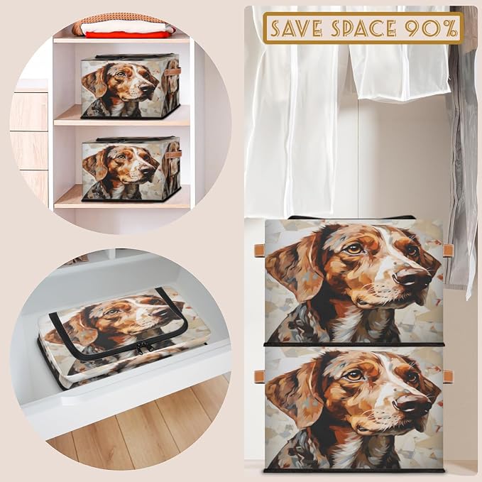 Pardick Storage Bin Animal Puppy Storage Basket with Zipper Lid Collapsible Cloth Organizer Closet Shelf Basket Cube Bins Dustproof Clothes Organizer for Bedroom Nursery