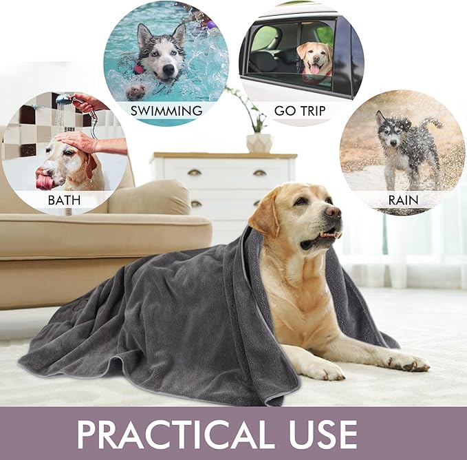KinHwa Dog Towel Super Absorbent Pet Bath Towel Microfiber Dog Drying Towel for Small, Medium, Large Dogs and Cats 30inch x 50inch Dark-Gray