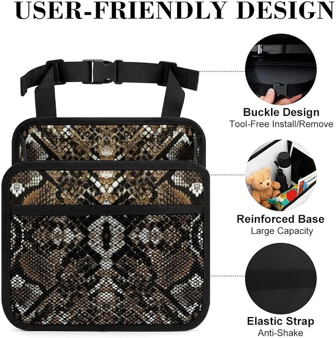 Seat Back Organizer for Car Hanging Pouch Backseat Storage Pocket, Cool | Snake Skin, Trash Bag Waterproof and Leakproof, Automotive Interior Accessories Road Trip Essentials
