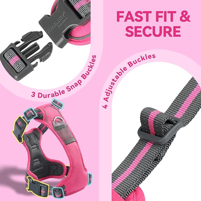 VIVAGLORY No Pull Dog Harness Vest Harness, M, Pink - Patterned | with Handle Front and Back Clip for Training & Pulling, No Pull & Escape Proof Padded Adjustable for Pet Puppy