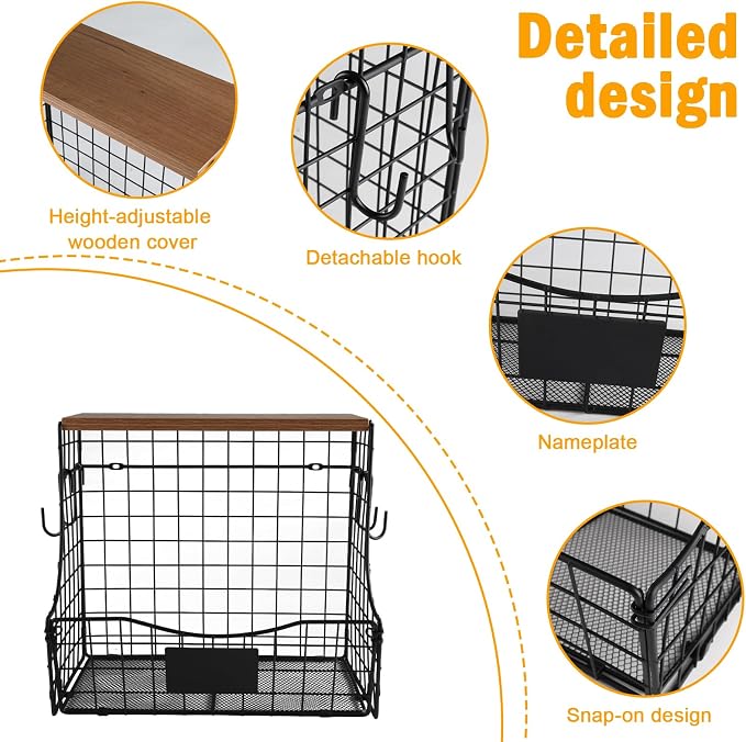 pet supplies wall basket storage storage basket Wall wire basket with Wood Lid Nameplat storage rack multifunctional countertop organizer
