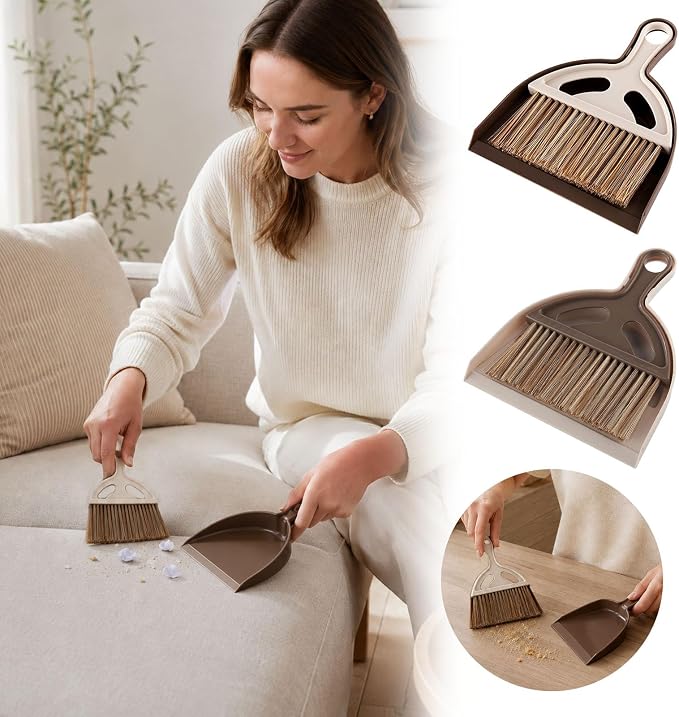 Mini Keyboard Cleaning Brush Set, Lightweight Plastic Broom and Dustpan, # A | Portable Desktop Broom Kit with Hook for Storage, for Computer Keyboard and Pet Cleaning Supplies