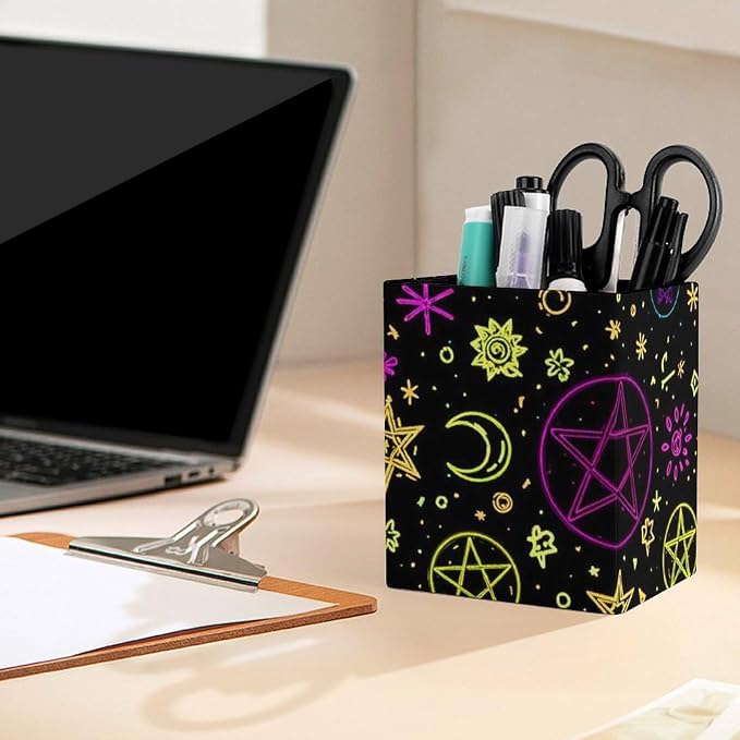 Pen Holder for Desktop Pencil Storage Organizer Goth Trippy Sun Moon Star Art Witchcraft Make Up Brush Holder Stationery Container for Home Office