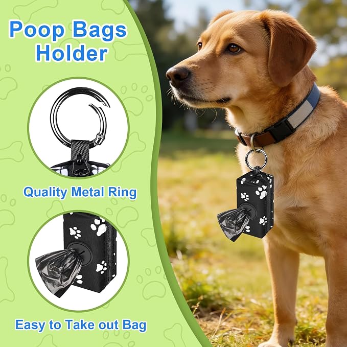 2pack Dog Poop Bag Holder Zippered Pet Waste Bags Dispenser Black