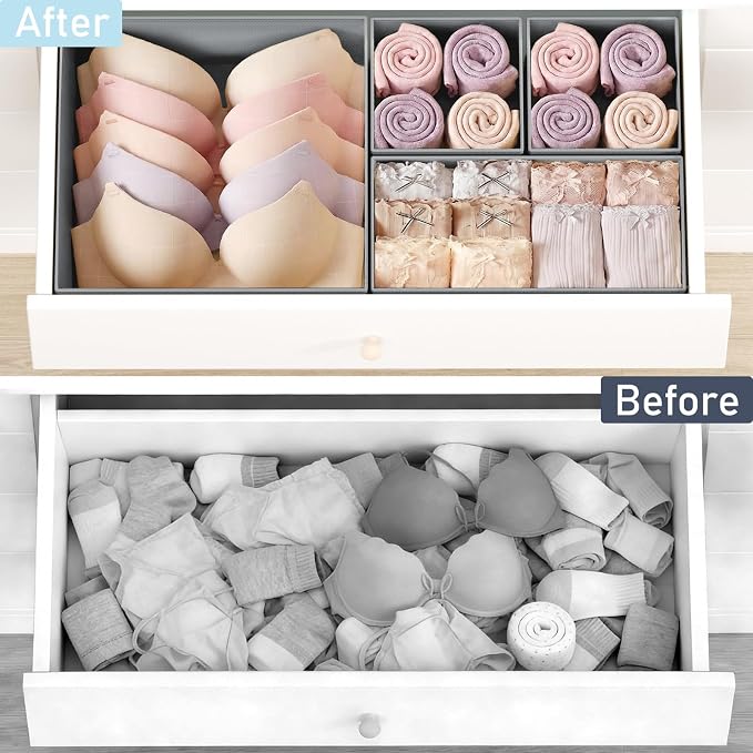 DIMJ Drawer Organizer Clothes 26 Pack - Foldable Baby Organizers and Storage & Closet Organizers for Bedroom, Closet - Nursery Organization Dresser Dividers for underwear, Sock,Bra, Belt, Tie,Gray