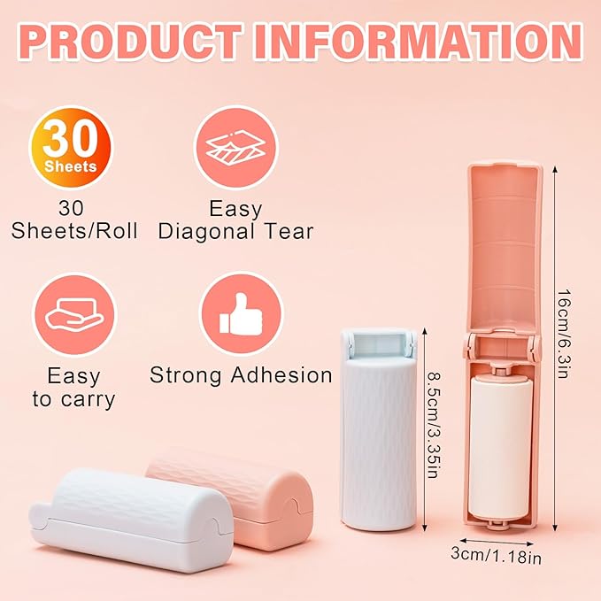 16 Pack Travel Mini Lint Roller with 360 Sheets, Portable Lint Remover with 4 Handles & 12 Refills, Reusable Pet Hair Remover for Clothes with Cover, Easy to Clean for Luggage Use