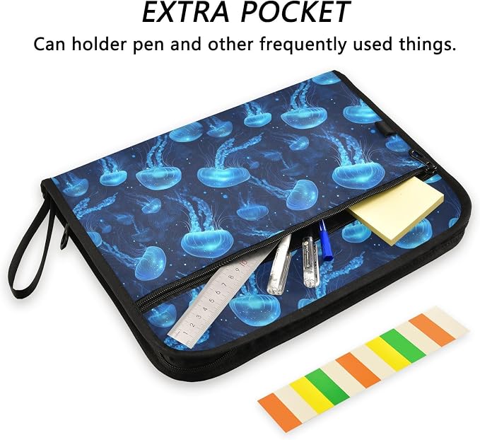 13 Pocket Zipper Expanding File Folder A4 Ocean Jellyfish | Accordion File Organizer with Front Pouch A4 Letter Size Portable Folders for Documents Receipt School Office Supplies