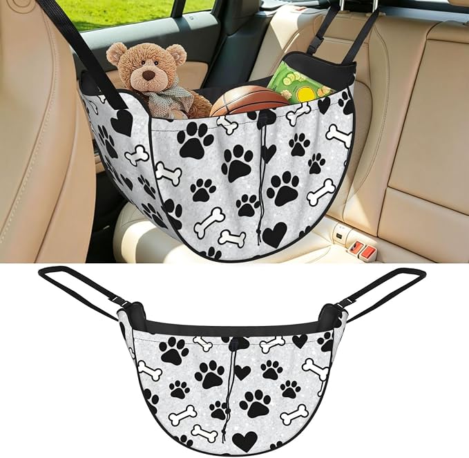 Cute dog paws Car Seat Organizer-Backseat Storage Bag for Travel | Waterproof Durable. Holds Snacks Gear Essentials. Fits Most Cars.