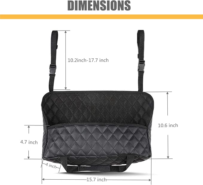 Guoord Car Seat Storage Bag - Upgrade-Black PU Leather Caddy Organizer for Additional Storage, Easy Installation, Safe Driving, Pet Barrier & Compatible with Most Front Opening Armrest Boxes