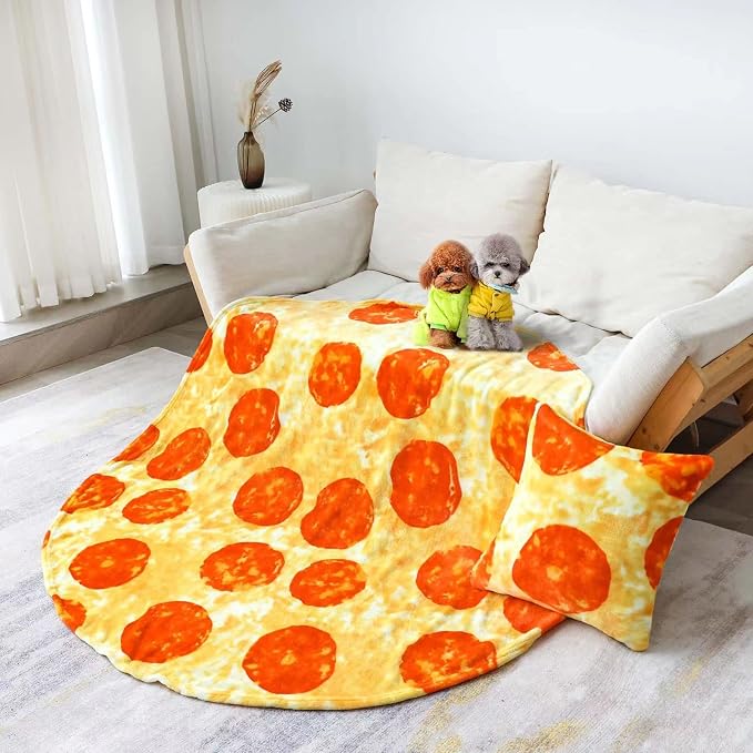 Bnuitland 72 Inch Pizza Funny Blanket with Pillow Cover (18×18"), 300 GSM Double Sided Giant Novelty Tortilla Realistic Food Blanket for Your Family, Adults and Kids