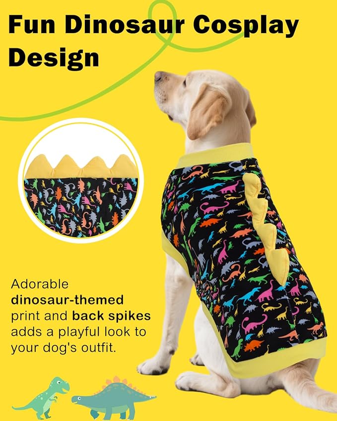 CuteBone Dinosaur Costume Dog Shirt, Stretchy Velvet T-Shirt Clothes for Large Dogs, Soft & Breathable Pet Tee Outfit Pitbull Apparel for Daily Wear, Cozy Pullover Design Big Dog Fashion COSBX01-4XL