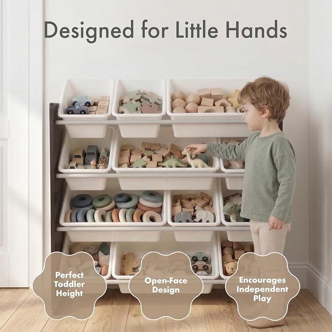 Humble Crew Kids Toy Organizer with 12 Bins, 4 Tier Storage for Playroom