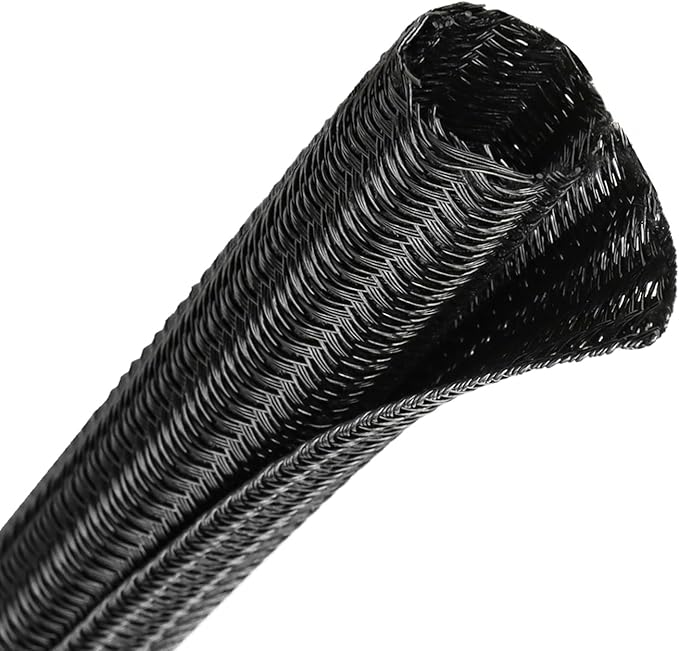 Wire Loom Tubing, 10ft Split Braided Cable Management Sleeve, Flexible Mesh Cord Protector Cable Sleeve for TV Computer (Black, 1")