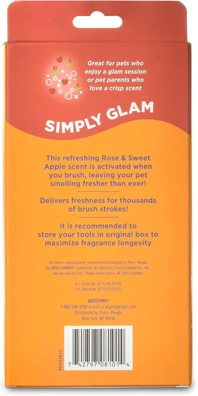 Arm & Hammer Deodorizing Slicker Brush for Dogs, Fragrance Transfer Technology with Baking Soda, Self-Cleaning Button, Removes Loose Fur & Tangles, Dog Grooming Brush, Sweet Apple & Rose Scent