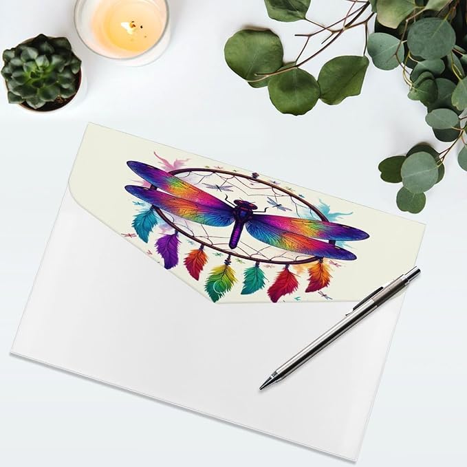 Paper Receipt Bill Filing Organizer, Reusable Colorful Dragonfly Dream Catcher Art File Folders for Home Office Essentials Supplies