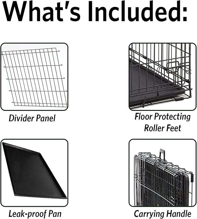 MidWest Homes for Pets Large Ovation Single Door Folding Dog Crate, 42-Inches, Space-Saving Patented Up & Away Door, Leak-Proof Pan, Divider Panel, Black