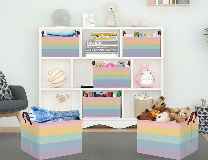 Kids Boho Rainbow Baskets Foldable Girls Baby Toy Storage Bin Rectangular Nursery Box Room Decor(Rainbows)