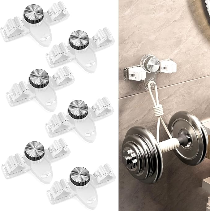 6PCS Broom Holder Mop Hanger Wall Mount, No Drill Suction Cup Mop and Broom Organizer with Hooks, Space Saving Adjustable Rack Removable Mop Clip for Bathroom, Kitchen, Garage, Laundry Room