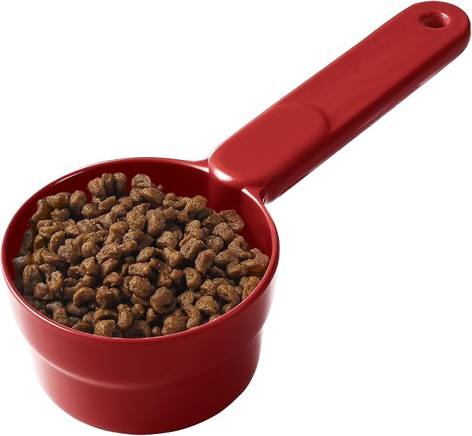 Joyinjojo Dog Cat Food Scoop - Pet Food Scoop Dog Food Measuring Cup 1/2 1/4 Cup, Comfortable Long Handle for Easy to Scoop Food, Red 1/2 Cup