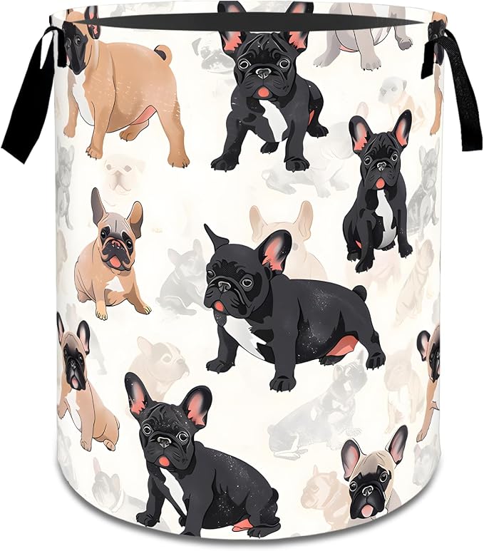 Cute French Bulldog Laundry Basket,Dirty Clothes Hamper,Playful Dog Storage Bin,Puppy Lovers Gifts,Foldable Waterproof Oxford Cloth Baskets for Bathroom,Bedroom,Home Decoration(19.7" x 15.7")