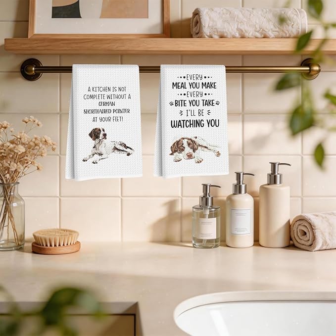 2Pcs German Shorthaired Pointer Gifts Kitchen Towels, German Shorthaired Pointer Reusable Dish Towels for Kitchen Bathroom Decor, Waffle Weave Absorbent Hand Cloth Tea Towel, Dog Mom Gifts 14x24 inch