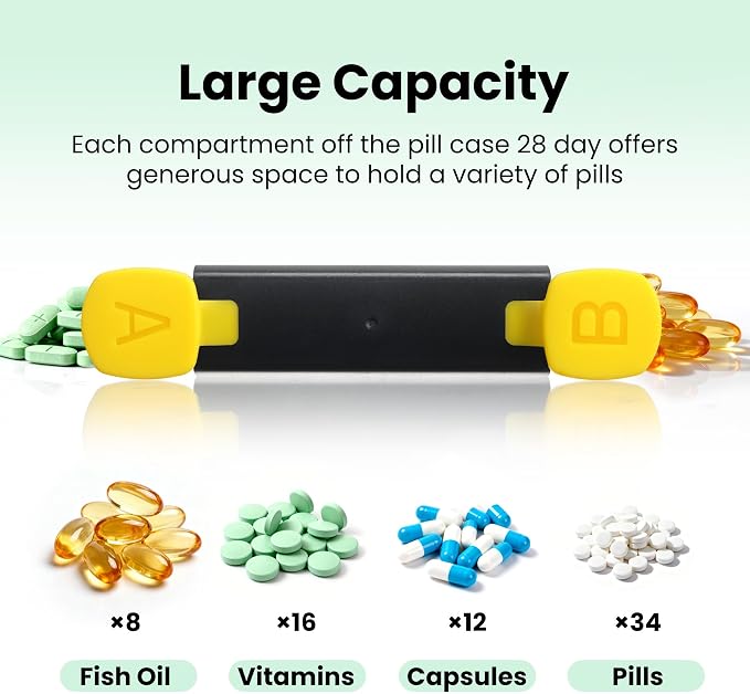 CAidRE Monthly Pill Organizer AM PM, Black XL Medication Box | 28 Day Moisture Proof Case for Vitamins and Supplements, Travel Friendly Individual Pods, Discreet 4 Week Storage