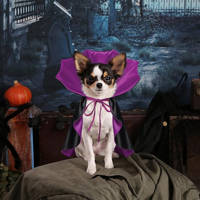 Dog Halloween Costume, Pet Cape for Small Puppy Dogs Cat Funny Red & Black Halloween Costumes with Neck Armor Adjustable Strap Idea for Vampire Party Cosplay (Purple, L)