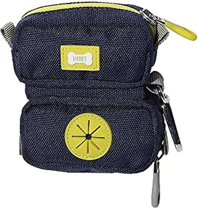 BUILT Duo Leash Bag (Pet Waste Bag & Treat Holder), Navy and Yellow