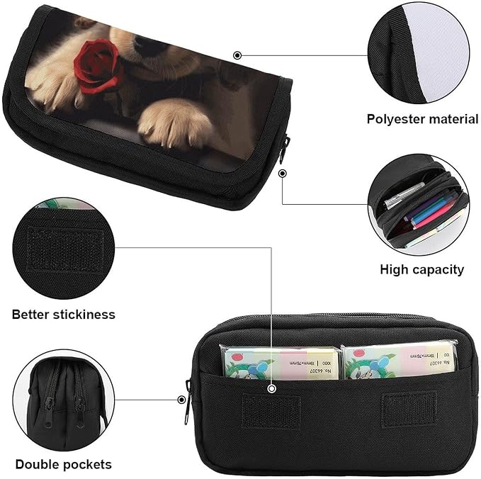 Pencil Pouch Cute Pet Dog Pencil Case Zipper Storage Bag with 2 Compartments Portable Multifunctional Bag Desk Organizer Marker Pen Case