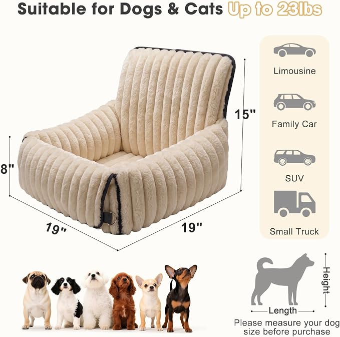 MIXJOY Dog Car Seat for Small/Medium Dogs up to 23 lbs, Multi-Functional Dog Carrier for Car with Detachable Washable Cover, Pet Travel Bed with Clip-On Safety Leash, Brown