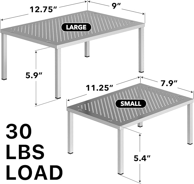 Simple Houseware Cabinet Counter Shelf Organizer w/Steel Surface, Silver | Expandable & Stackable 9" D x 12.75" W x 5.9" H