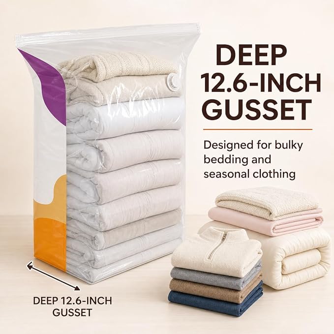 No Pump Vacuum Storage Bags, 5 Pack Extra Large Space Saver Bags for Clothes, Comforters, Blankets and Bedding, 39.4 x 31.5 Inches