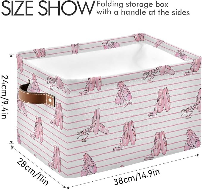 Ballet Shoes Storage Basket Bin, Large Cube Storage Box Canvas Collapsible Storage Organizer for Home Office Closet - 15 L x 11 W x 9.5 H