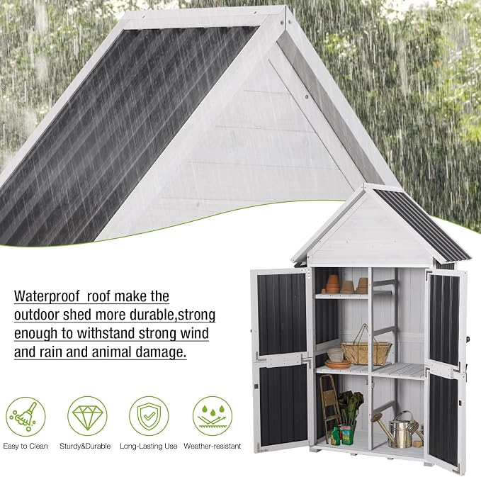 Outdoor Storage Shed Cabinet Strong Iron Frame Surrounding Garden Tool Storage with Adjustable Shelfs,Large Space