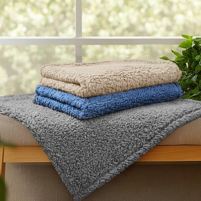 Luciphia 1 Pack 3 Calming Dog Blanket Fluffy Premium Fleece Pet Blankets Soft Sherpa Throw for Dogs Puppy Cat Grey/Beige/HazeBlue Large (41" x31") | Fluffy Throw Blanket Washeble for Crate Bed Couch Indoor. Cozy Pet Blanket, Puppy Essentials Dog gift,G...