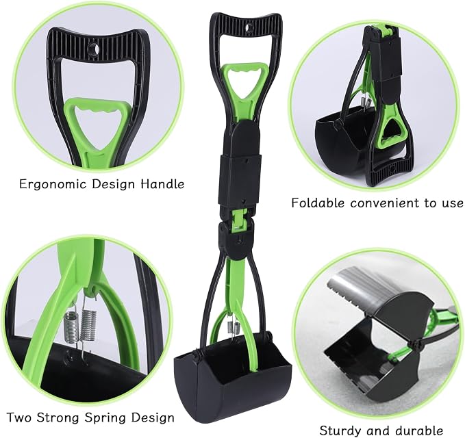 Geyecete Dog Pooper Scooper Long Handle Pooper Scooper Set Pooper for Dogs -Outdoor Cleanup Tool Foldable -Portable Pet Waste Pick Up Set