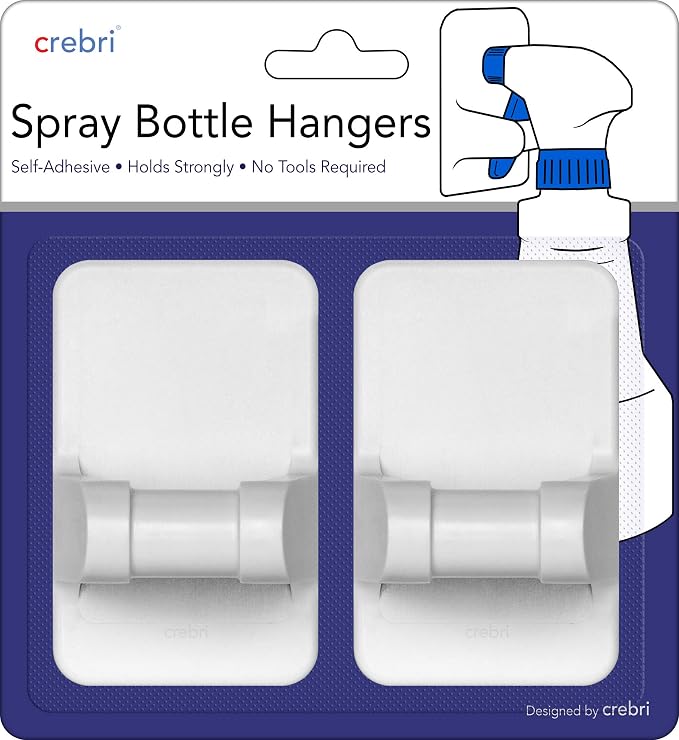 Wall Hooks for Spray Bottle, Salf-Adhesive Spray Bottle Holder, for Spray Bottles up to 32 oz - White, 2 Pack